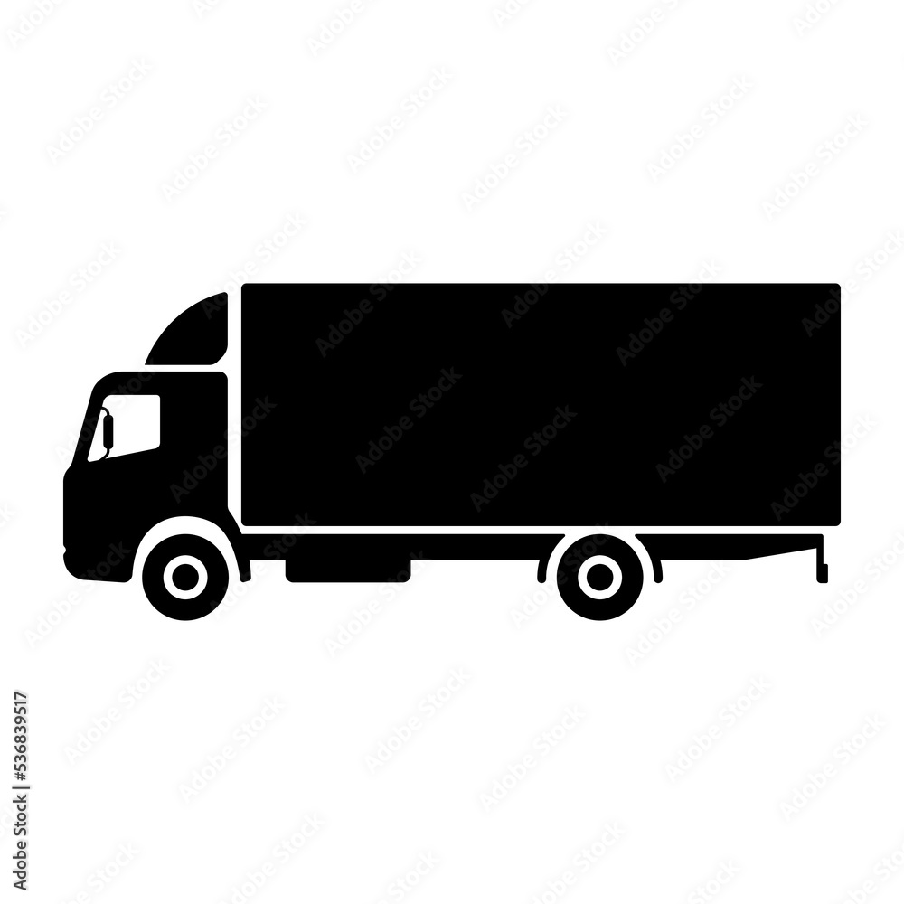 Truck icon. Black silhouette. Side view. Vector simple flat graphic illustration. Isolated object on a white background. Isolate. Truck icon. Black silhouette. Side view. Vector simple flat graphic illustration. Isolated object on a white background. Isolate.