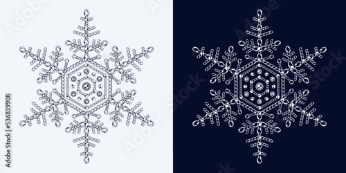 Fancy monochrome snowflake made of jewelry chains with ball beads. Elegant jewel illustration for winter sales, christmas, new year holiday, gift decoration.