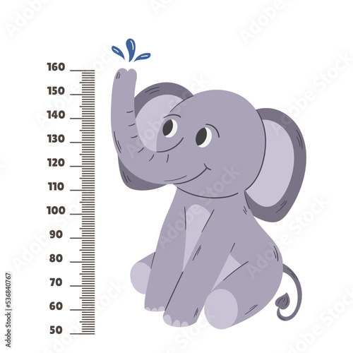 Kids Centimeter Scale With Elephant. Height Meter With Funny Cartoon African Animal And Growth Chart For Children