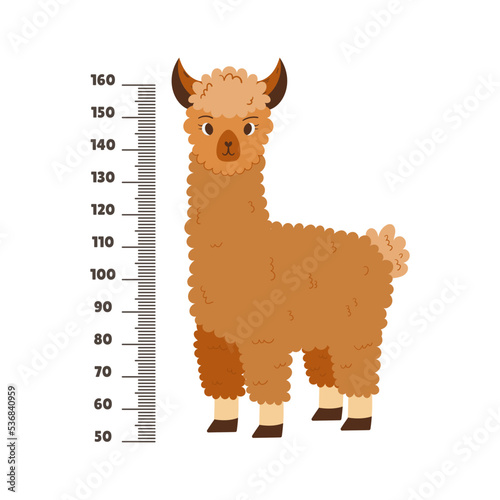 Baby Ruler Scale with Cute Llama. Kids Height Meter With Cartoon Funny Animal And Centimeter Growth Chart, Wall Sticker