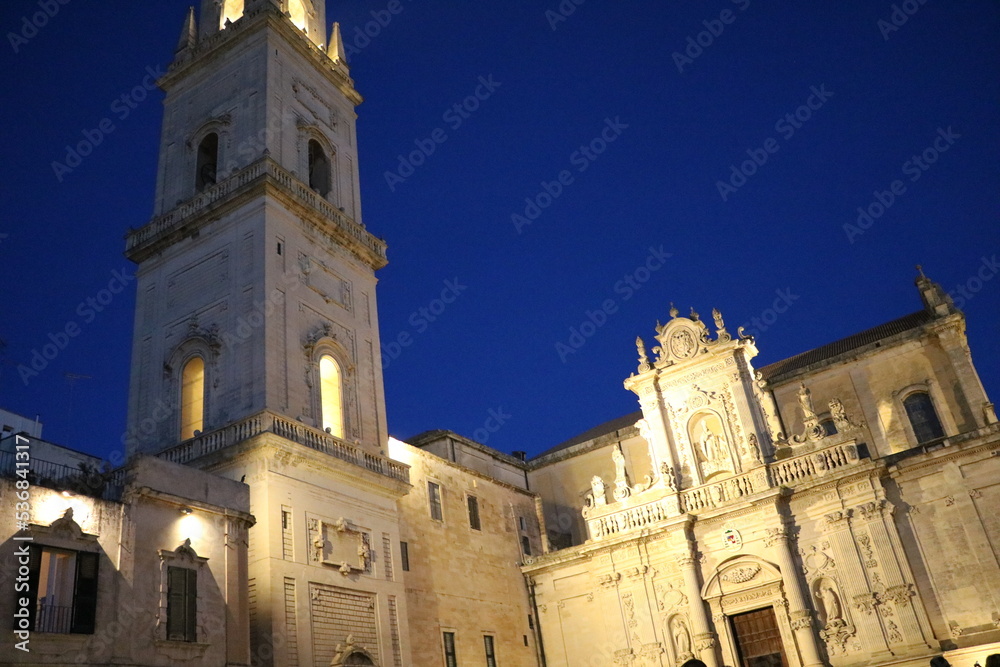 Night at Lecce Cathedral at Duomo Square in Lecce, Italy