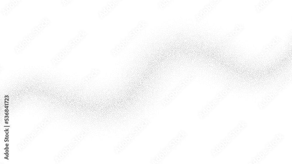 Fototapeta premium Grain wave background. Black stipple curve line. Abstract wavy noise dotted shape wallpaper. Dotwork gradient pattern. Stochastic vector