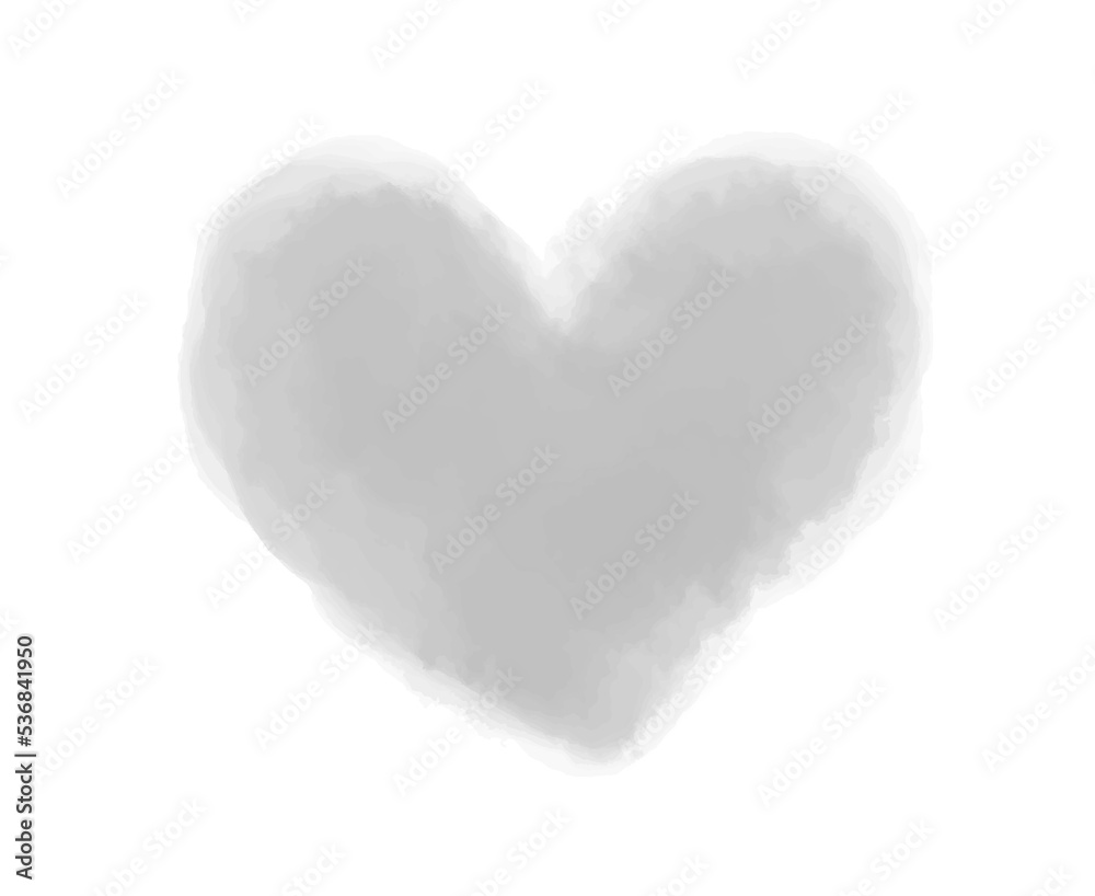 Fototapeta premium Watercolor digital heart on white. Aquarelle blotch on isolated background. Blur stain. Hand drawn spot for design and work. Black and white illustration