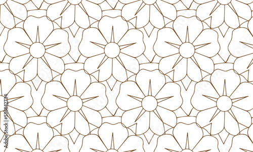 Modern simple geometric vector seamless pattern with gold flowers  line texture on white background. Light abstract floral wallpaper  bright tile ornament