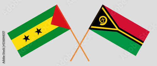 Crossed flags of Sao Tome and Principe and Vanuatu. Official colors. Correct proportion