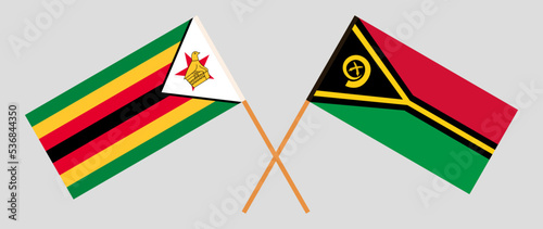 Crossed flags of Zimbabwe and Vanuatu. Official colors. Correct proportion