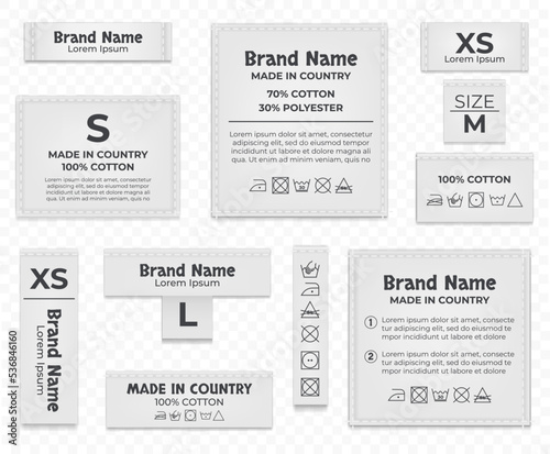 Label tag wash instruction cloth care fabric cotton isolated set. Vector graphic design illustration