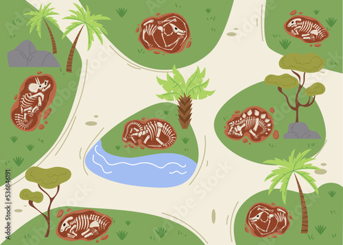 Dinosaur animal nature map park concept. Vector graphic design illustration 