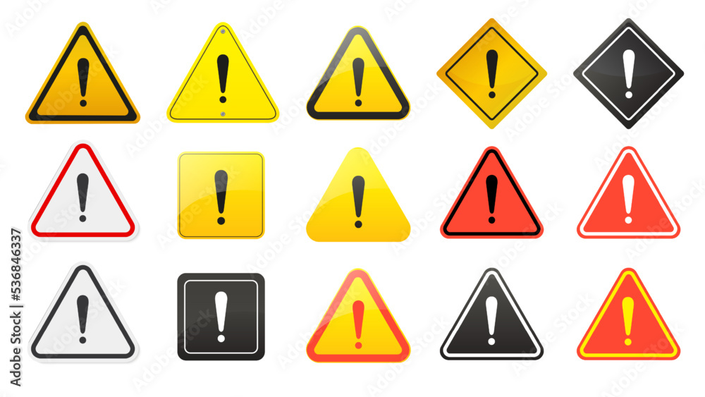 Caution signs. Danger and warning icons set in yellow triangle. Vector symbols Caution signs. Danger and warning icons set in yellow triangle. Vector symbols