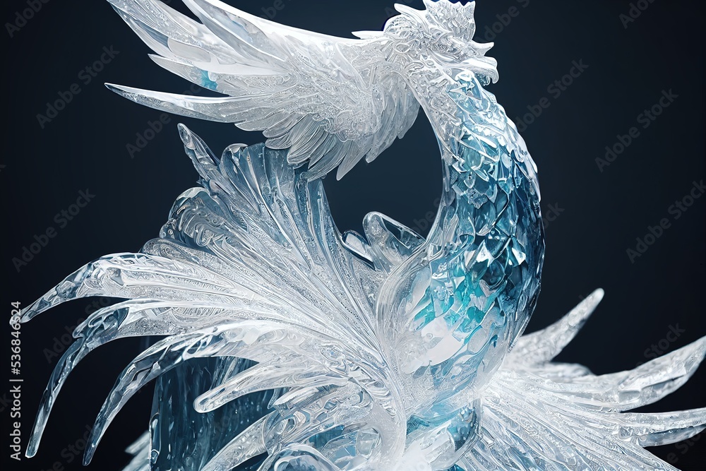 3D rendering of computer-generated phoenix ice sculpture. White