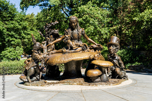 The bronze statue of Alice in Wonderland in Central Park, upper Manhattan, New York city, USA