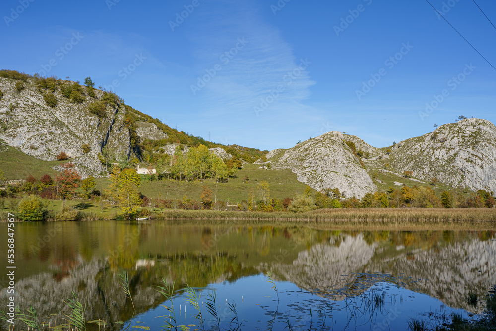 autumn landscape in the mountains with lake autumn landscape in the mountains with lake