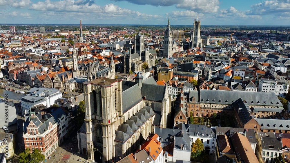Drone photo saint Michel church, Sint-Michielskerk Ghent belgium europe	