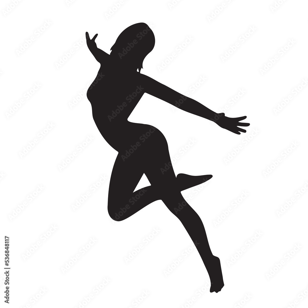 Vector silhouette of an active woman in a sensual pose on a white background