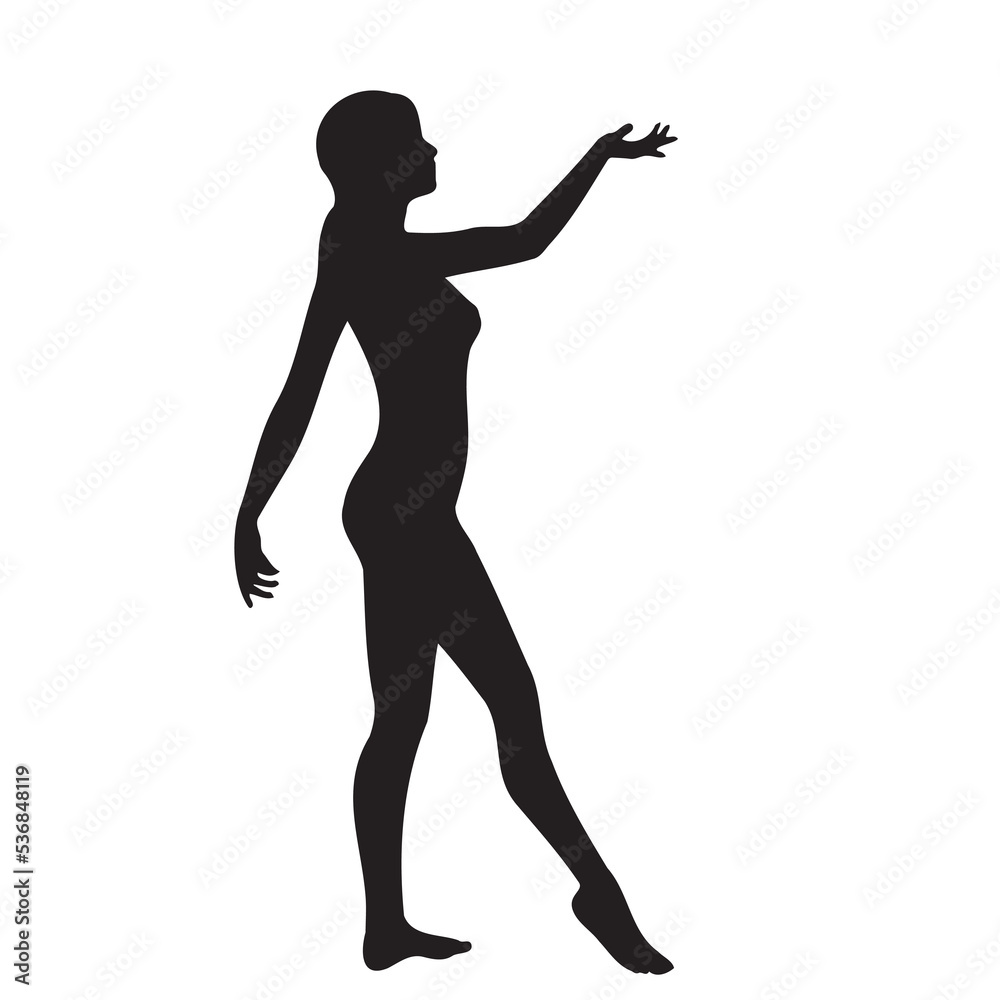 Vector silhouette of an active woman in a sensual pose on a white background