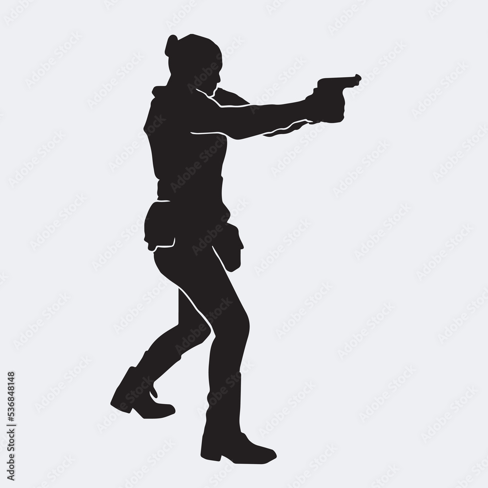 Vector silhouette of a female police agent wearing a uniform on a white background Vector silhouette of a female police agent wearing a uniform on a white background