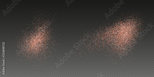 Himalayan salt splashes, pink flying salt, sugar body scrub top view. Realistic falling cosmetic powder isolated on a dark background. Vector illustration.