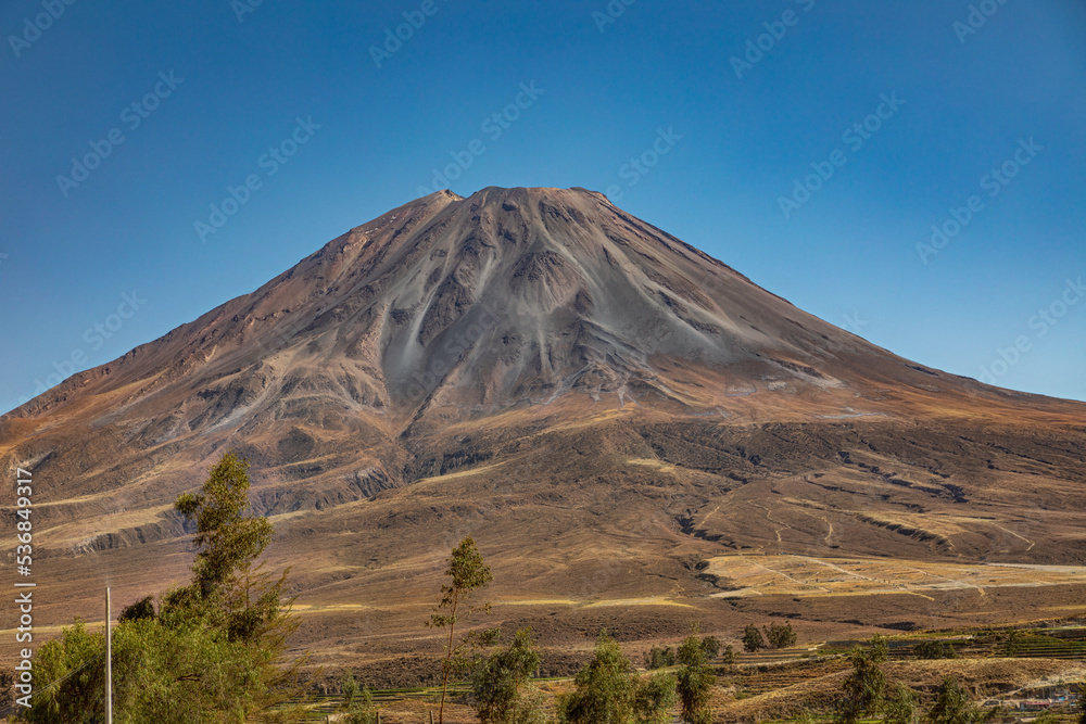 The snow-free Misti volcano near the city of Arequipa in Peru with a height of 5822 meters.