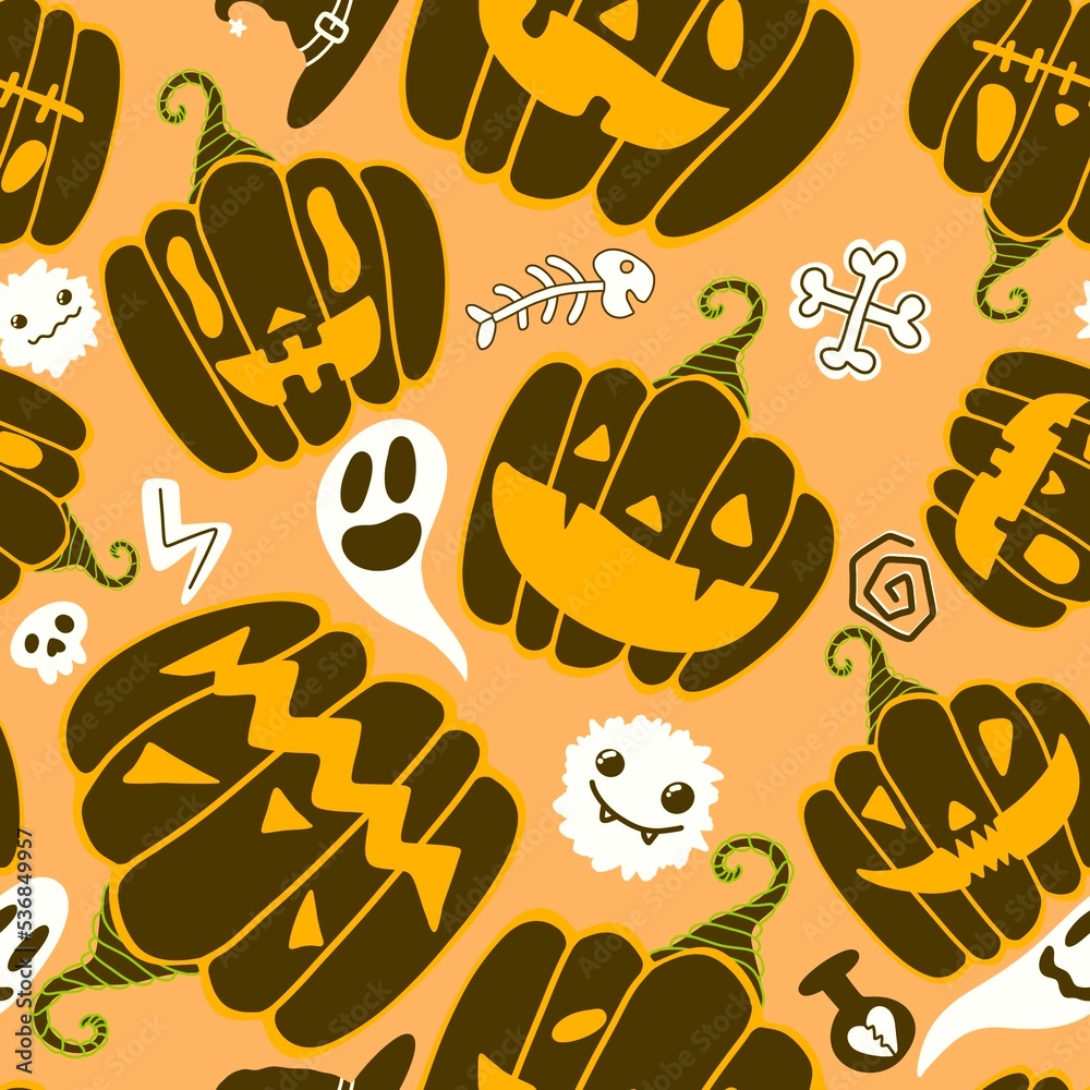 Halloween seamless pumpkins pattern for fabrics and wrapping paper and clothes print