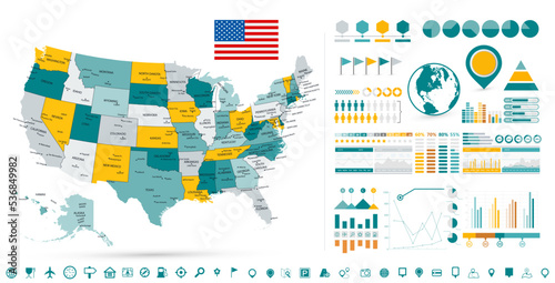 USA Map and Infographic design elements