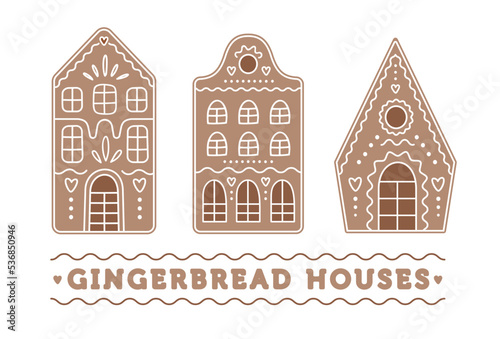 Set of vector gingerbread houses Christmas cookies