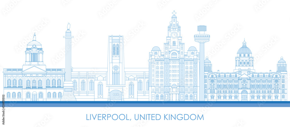 Outline Skyline panorama of Liverpool, United Kingdom - vector illustration