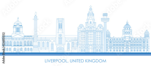 Outline Skyline panorama of Liverpool, United Kingdom - vector illustration