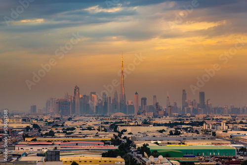 Cityscape of Dubai at sunset 
