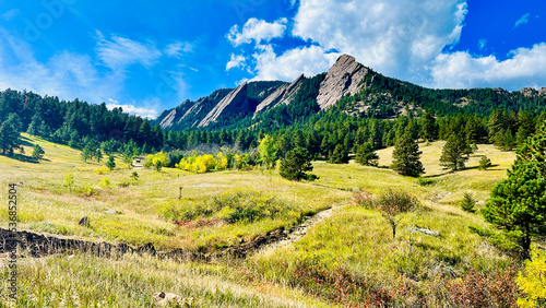 FlatIron mountain, Boulder, Colorado landscape with sky in the fall horizontal © My
