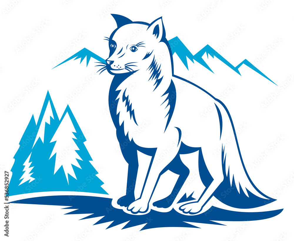 Obraz premium illustration of a Fox with mountains in the background done in retro style