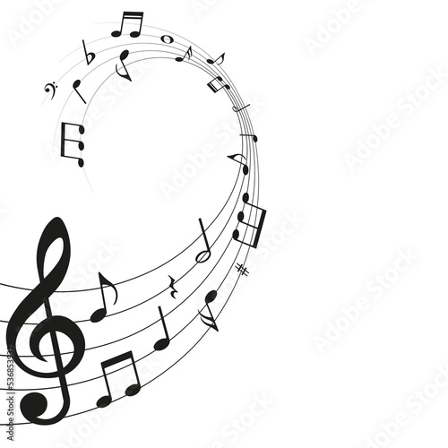 Music notes wave design, black musical symbols on white background, vector illustration.