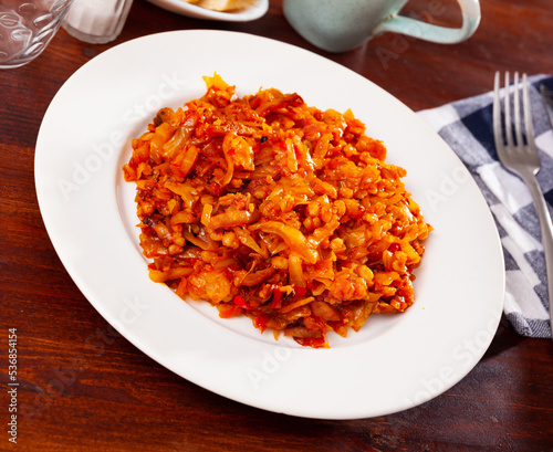 Appetizing hearty dish, made from stewed cabbage with pearl barley