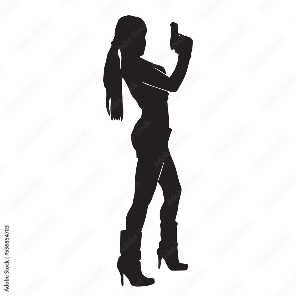 Vector silhouette of a female police agent wearing a uniform on a white background Vector silhouette of a female police agent wearing a uniform on a white background