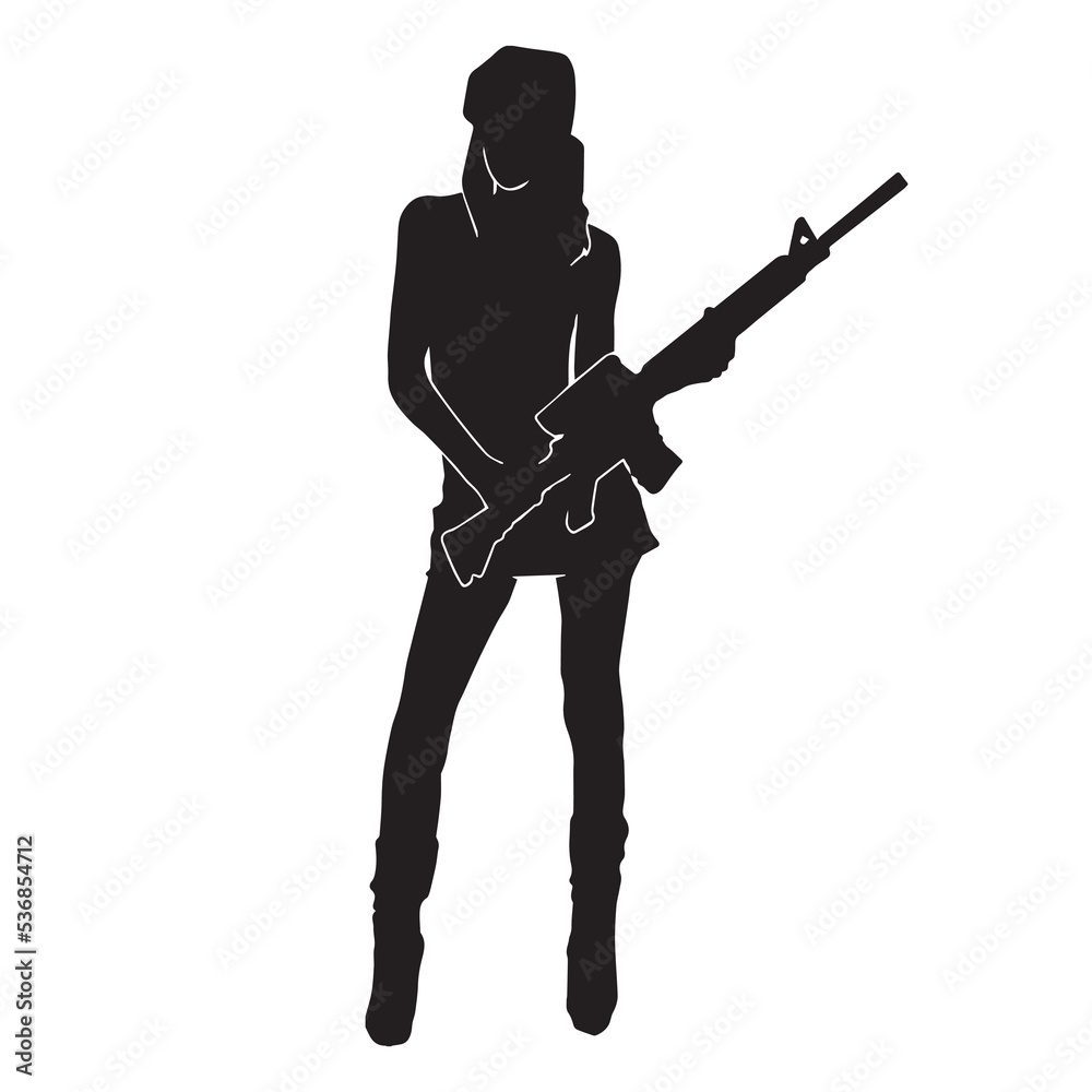 Vector silhouette of a female police agent wearing a uniform on a white background Vector silhouette of a female police agent wearing a uniform on a white background