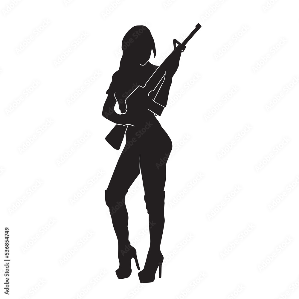 Vector silhouette of a female police agent wearing a uniform on a white background Vector silhouette of a female police agent wearing a uniform on a white background