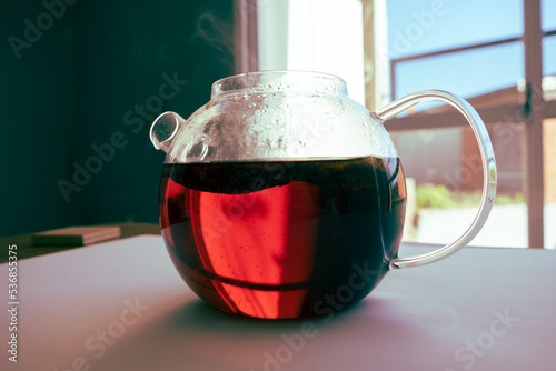 Hot tea on the table photo