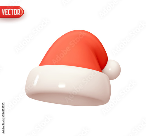 Christmas red hat santa claus. Decorative Christmas element for design. Realistic 3d cartoon style. vector illustration