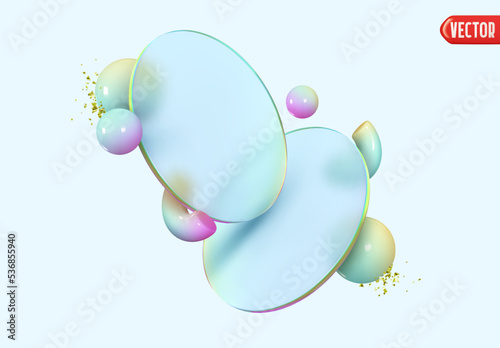 Round glass plates. Glass morphism with blur effect. Realistic 3d design. Blurred mirror. Vector illustration