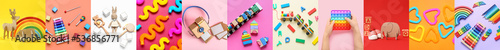 Collage of kid's toys on co...