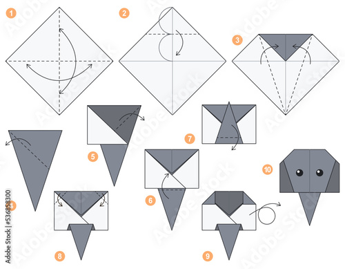 Origami tutorial Origami scheme for kids Elephant 