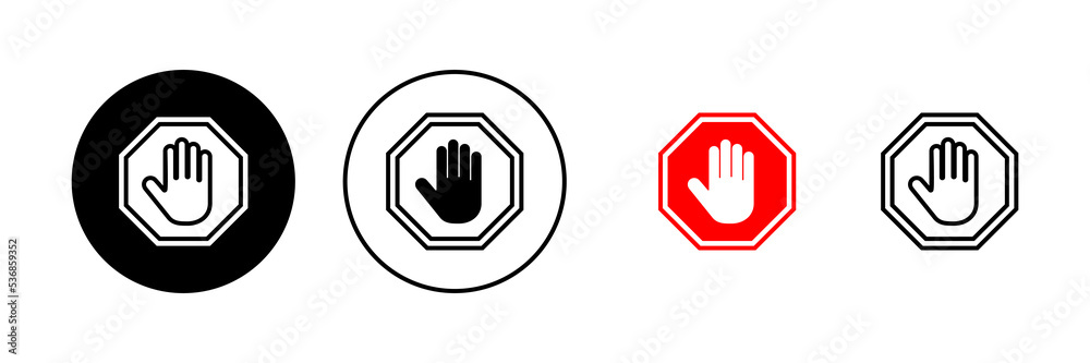 Stop icon vector. stop road sign. hand stop sign and symbol. Do not enter stop red sign with hand Stop icon vector. stop road sign. hand stop sign and symbol. Do not enter stop red sign with hand