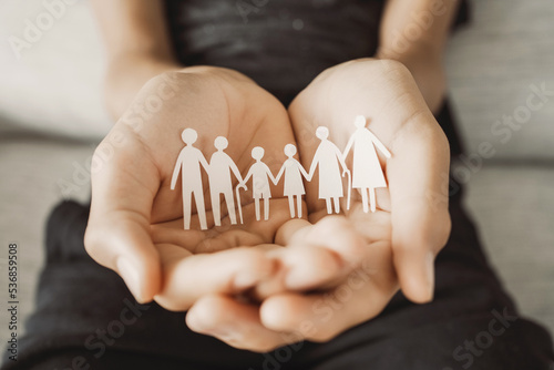 Canvas Print Hands holding multi generation family paper, family wellness, health insurance c