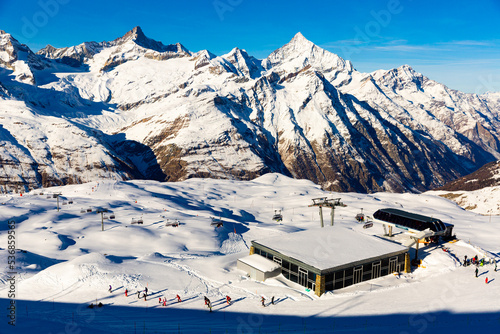Scenic highland Swiss alpine landscape of Zermatt at winter day