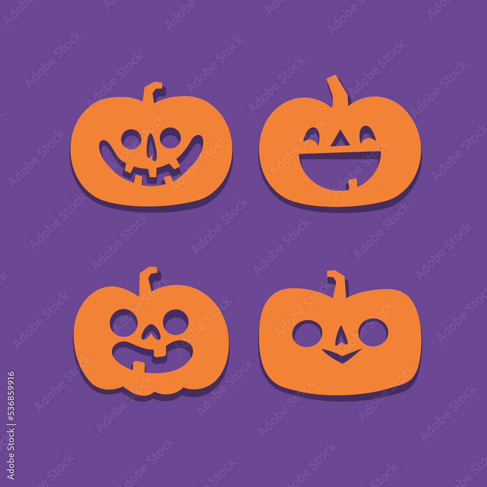Set of Halloween carved pumpkins. Flat style, vector cute spooky design. Set of Halloween carved pumpkins. Flat style, vector cute spooky design.
