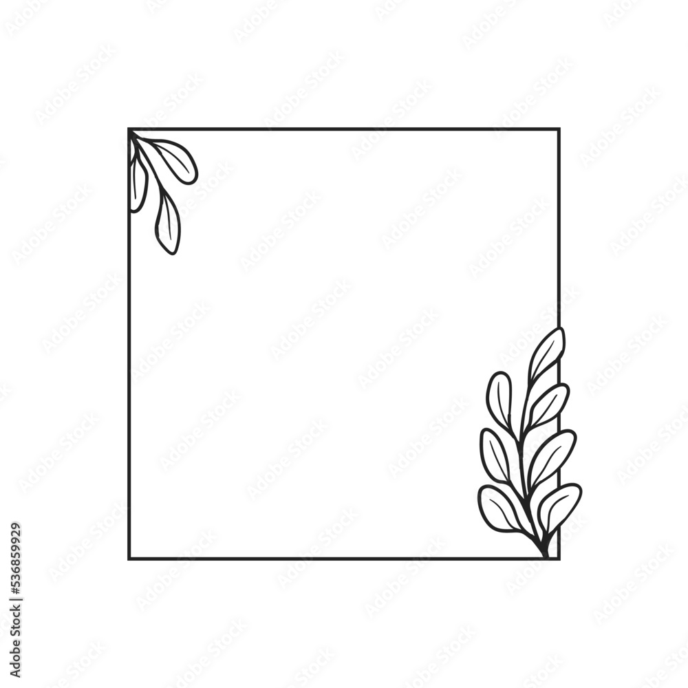 Square botanical frame element with leaves. Simple contour vector illustration. Square botanical frame element with leaves. Simple contour vector illustration.