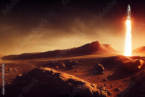 starship launching in mars  3d illustration