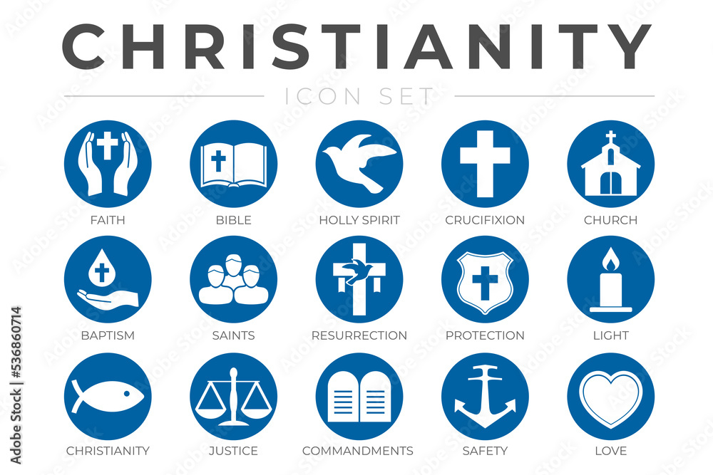 Round Christianity Icon Set with Faith, Bible, Crucifixion , Baptism, Church, Resurrection, Holy Spirit, Saints, Commandments,Light, Protection, Justice, Safety and Love Christian Icons Round Christianity Icon Set with Faith, Bible, Crucifixion , Baptism, Church, Resurrection, Holy Spirit, Saints, Commandments,Light, Protection, Justice, Safety and Love Christian Icons