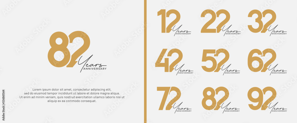 set of anniversary logo gold color on white background for celebration moment