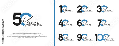 set of anniversary logo black and blue color on white background for celebration moment