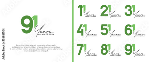 set of anniversary logo green color on white background for celebration moment